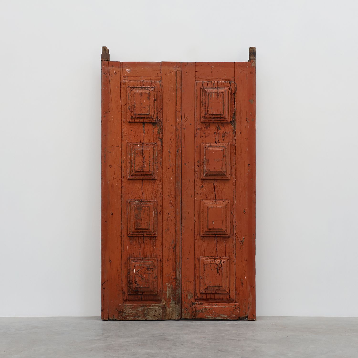 Large 17th century Monastery doors in terracotta lacquered oak, Portugal-img